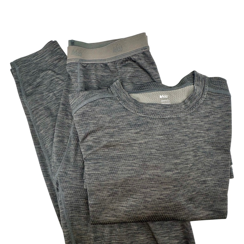 REI Co-op Mens Medium Gray Space Dye Midweight Base Layer Set Top & Bottoms